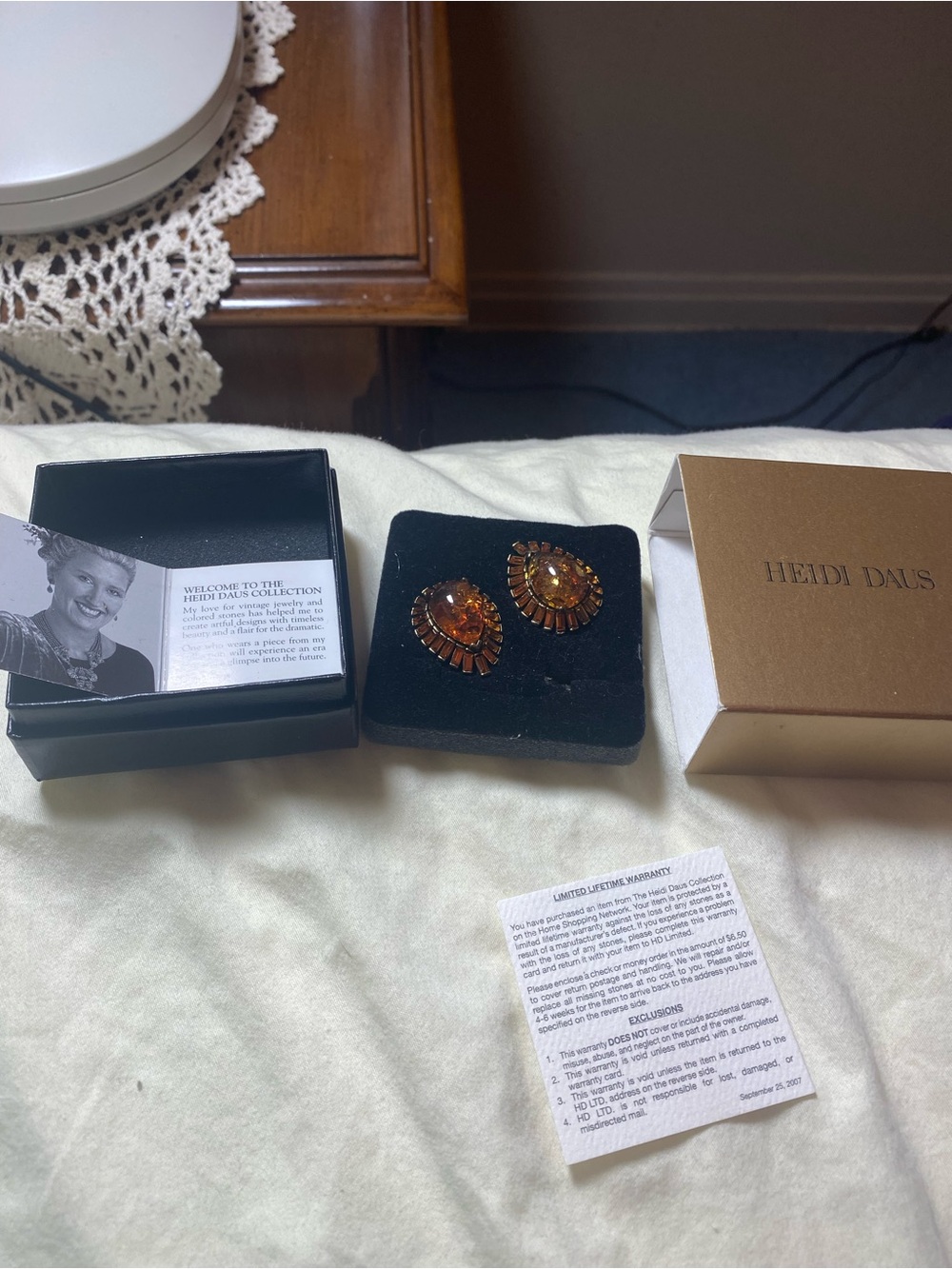 Heidi Daus Bronze Earrings with Amber Crystals NRFB